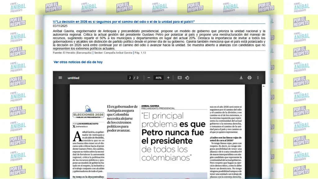 La decisión en 2026 es si seguimos por el camino del odio o el de la unidad para el país